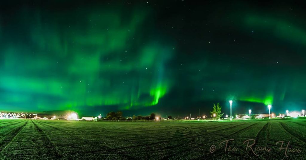 A stunning green display of the Northern Lights over Dawson Creek, BC.