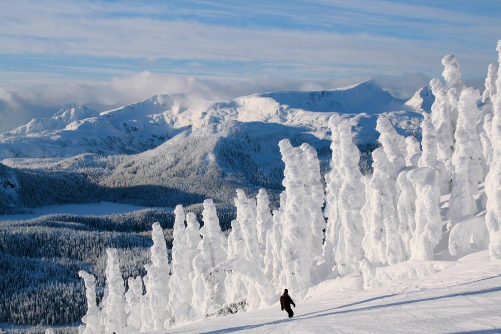 The view of snow ghosts and mountain peaks on Vancouver Island’s Mount Washington. 