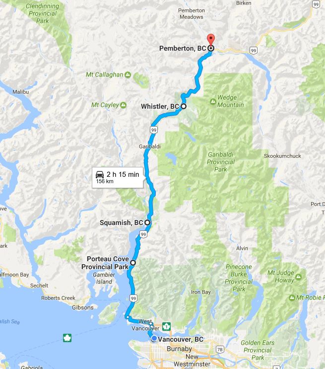Sea to Sky Highway Map Vancouver to Whistler