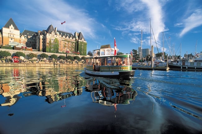 A Harbour Ferry in front of the Fairmont Empress at Victoria’s Inner Harbour. 