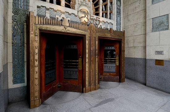 An opulent entrance to a building used in the filming of the TV show Smallville.