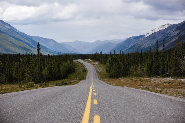 The Alaska highway through Muncho Lake Provincial Park.
