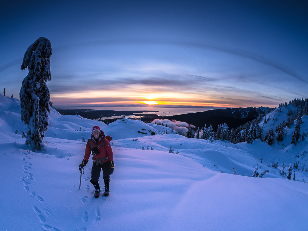 Hiking out at sunset after exploring Mount Seymour Provincial Park for the day.