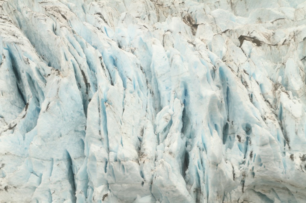 A brilliant blue and white glacier.