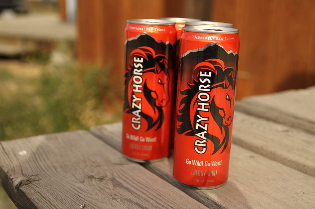 Two cans of Crazy Horse Go Wild! Go West! energy drink.