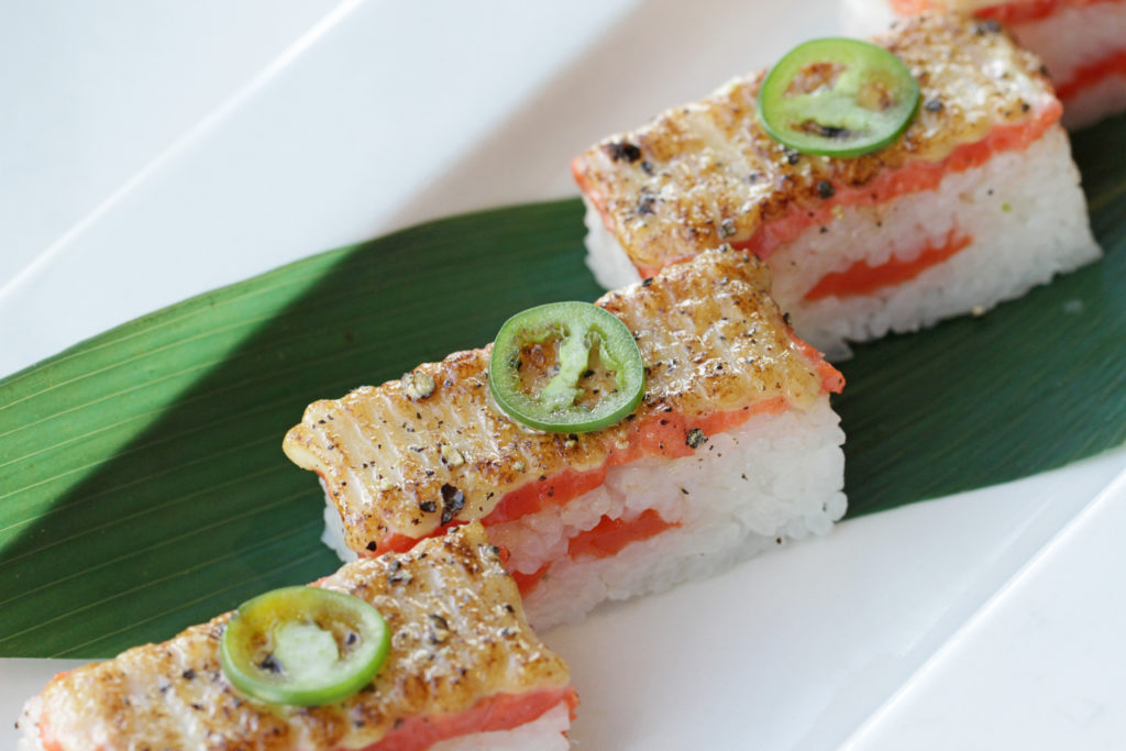 The Salmon Oshi Sushi at Miku. 