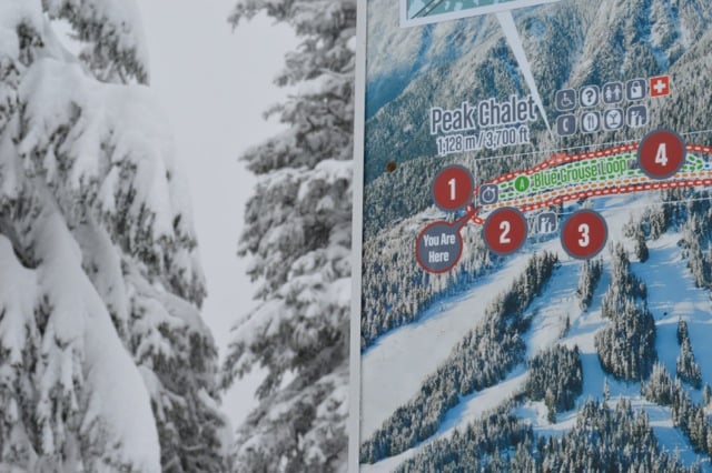 Snowshoeing trail map at Grouse Mountain. Photo: SYinc