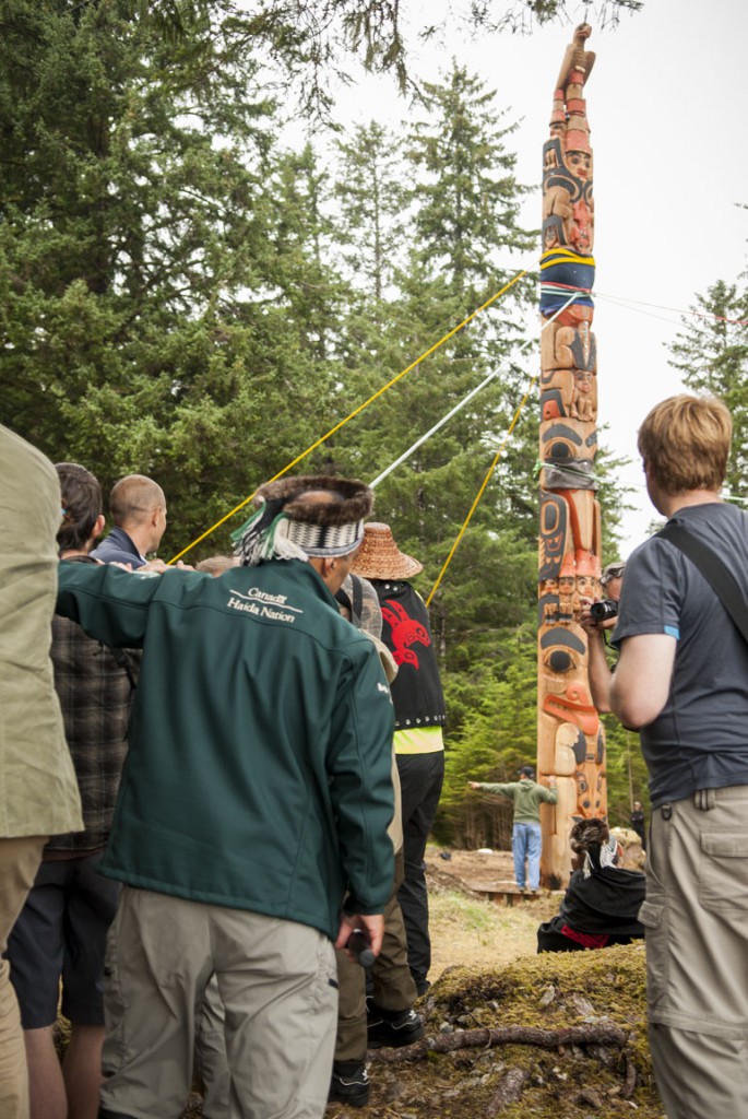 Raising the Gwaii Haanas Legacy Pole in Haida Gwaii, BC