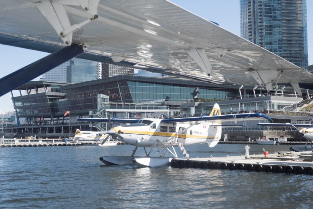 Float planes at a small dock in Vancouver.