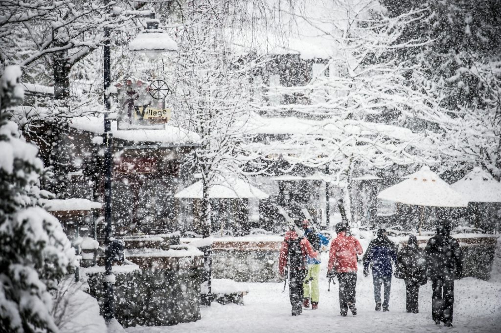 Whistler Village in its winter coat of white. 