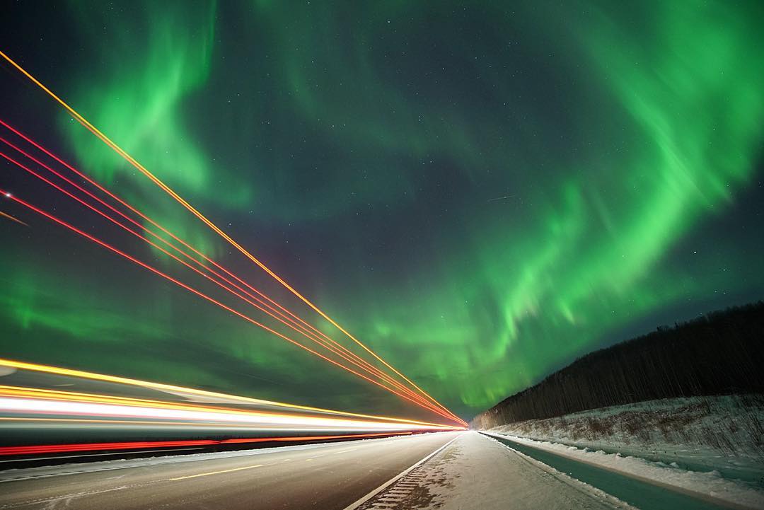 Northern lights along the Alaska Highway, near Fort Nelson.
