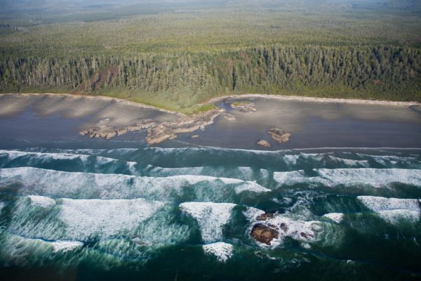 An aerial view of Long Beach in Tofino.