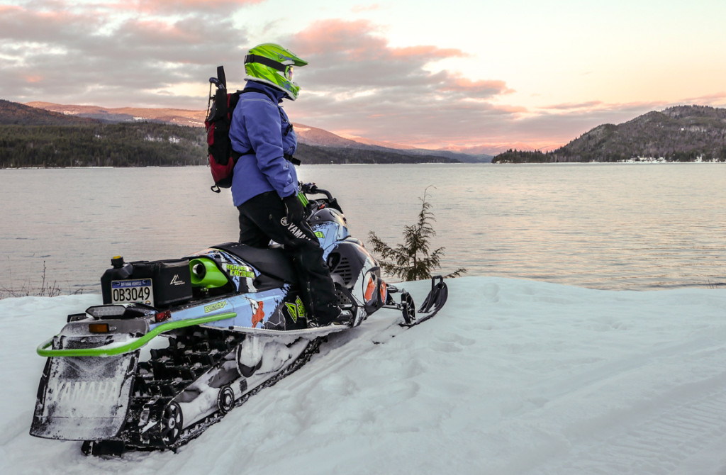 Sunset on a sled at Quesnel Lake near Likely