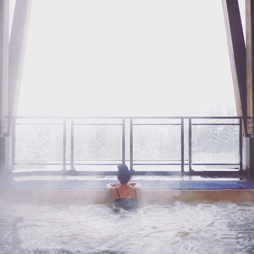 Soaking in the hot tub at Sutton Place Hotel in Revelstoke. Photo: @erinireland