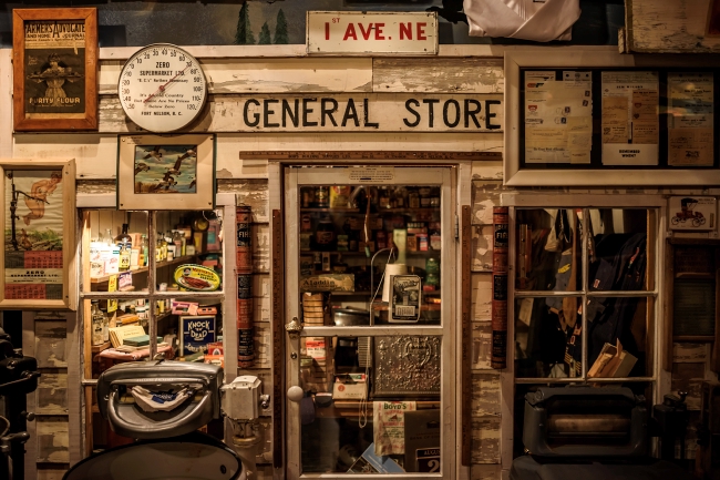 The storefront of an old General Store in the Fort Nelson Heritage Museum.