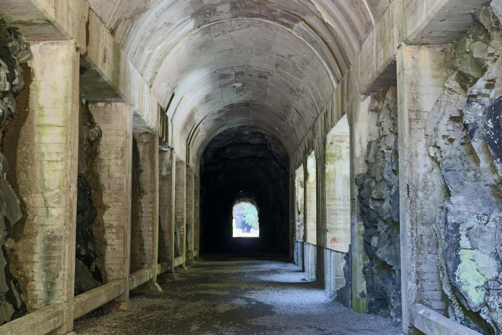 An old, white stone tunnel known as the Othello Tunnels. 