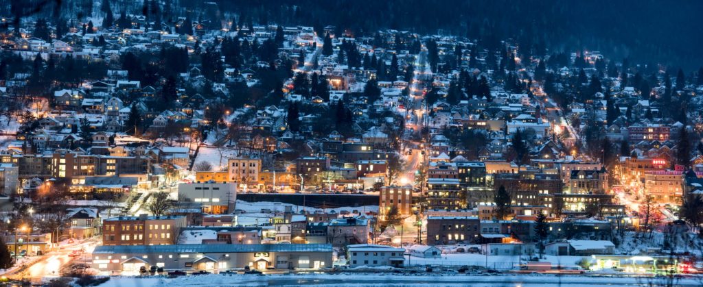 The town of Nelson at dusk.