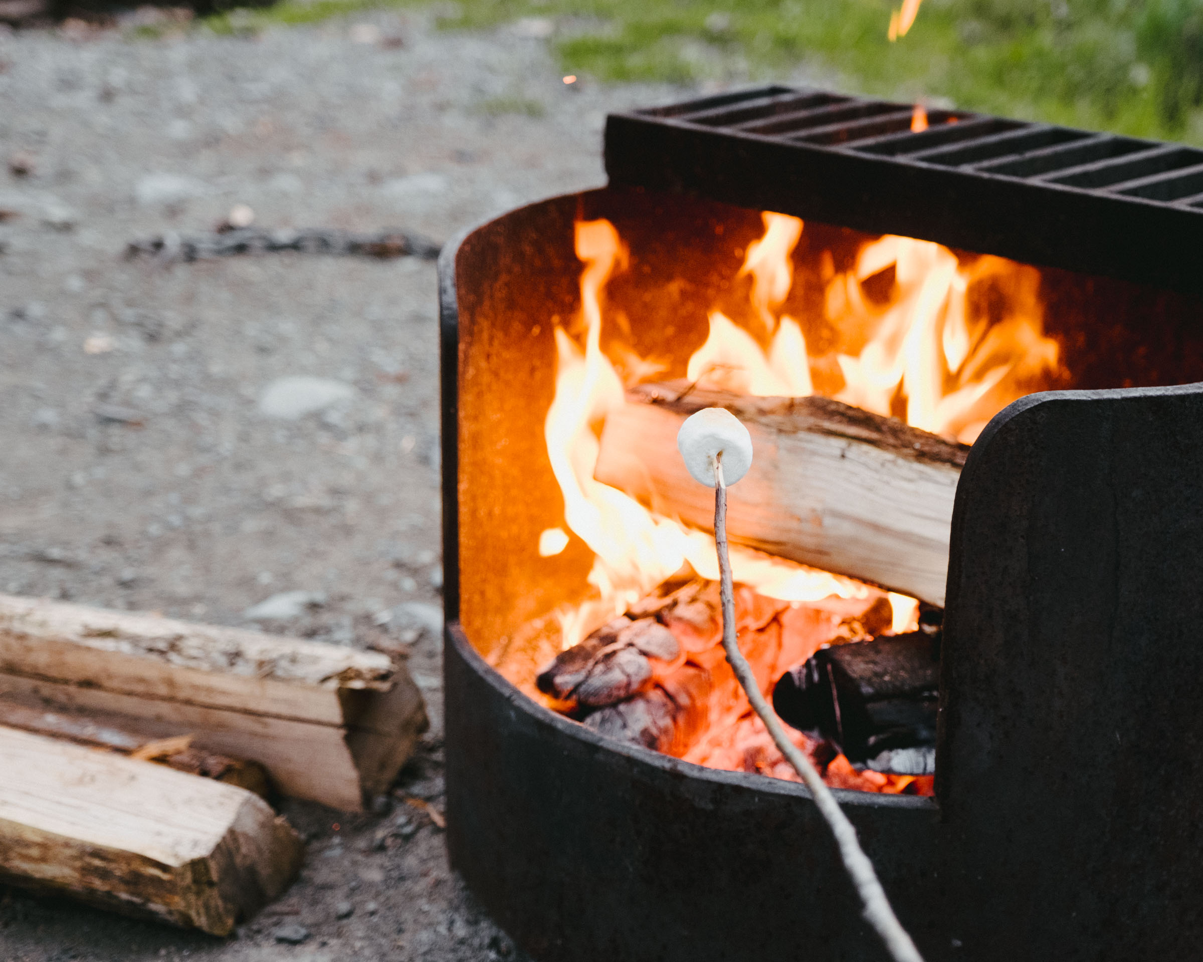 Roasting marshmallows at Ross Lake in Skagit Valley Provincial Park