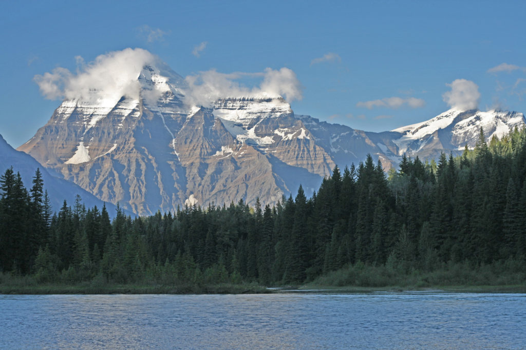 The journey begins near Mount Robson. This is the highest peak in the Canadian Rockies.