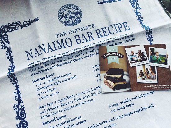 The original Nanaimo Bar recipe, printed on a tea towel. Photo: Sean Helmn