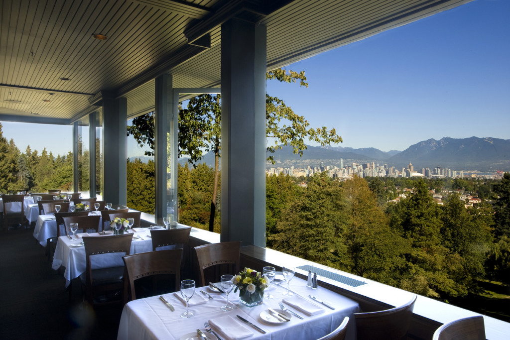 The patio at Seasons in the Park, with a view of Vancouver