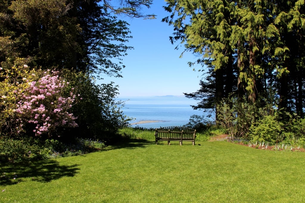 View of the Strait of Georgia from Milner Gardens and Woodland in Qualicum Beach on Vancouver Island