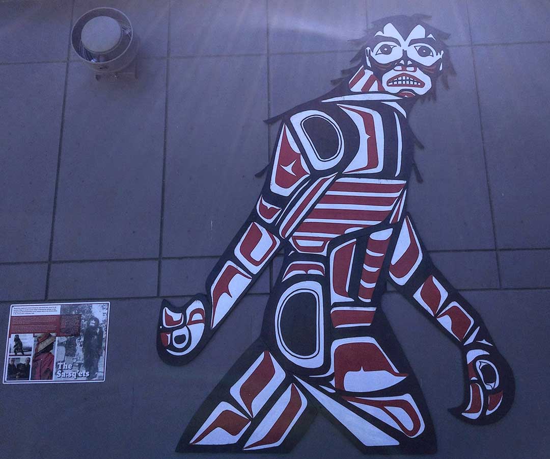 A mural in Qwólts Park celebrates Indigenous culture