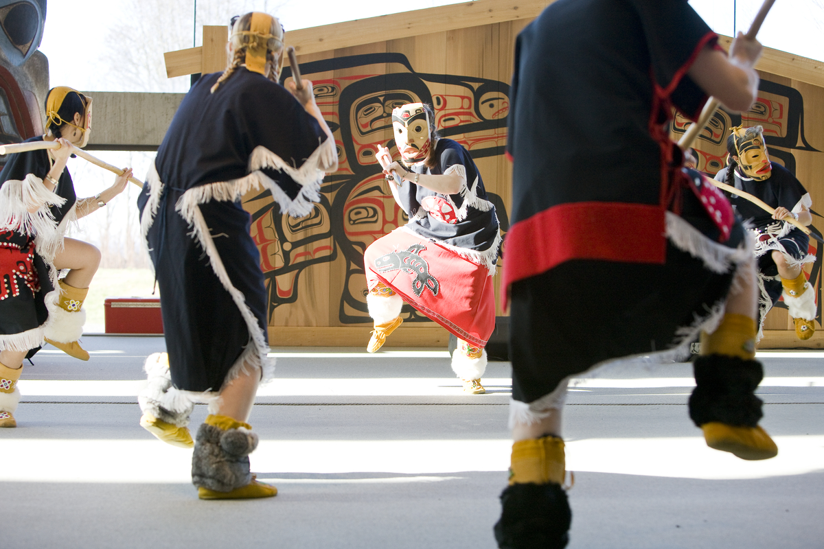 Traditional Indigenous dance performance at the Museum of Anthropology in Vancouver