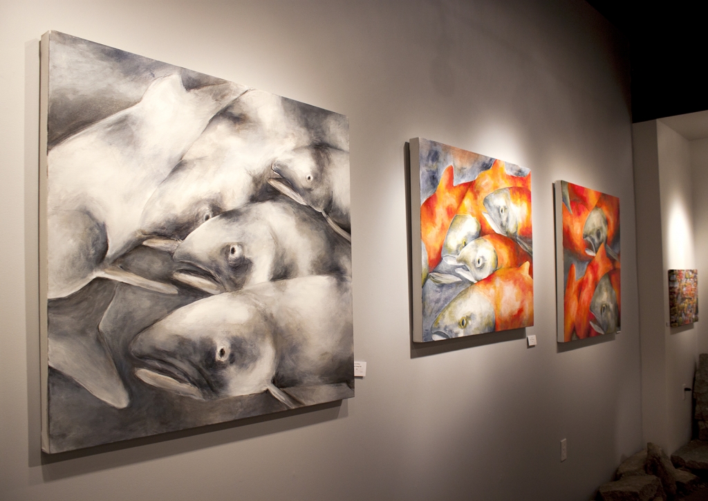 Salmon art installation in Nelson, BC gallery.