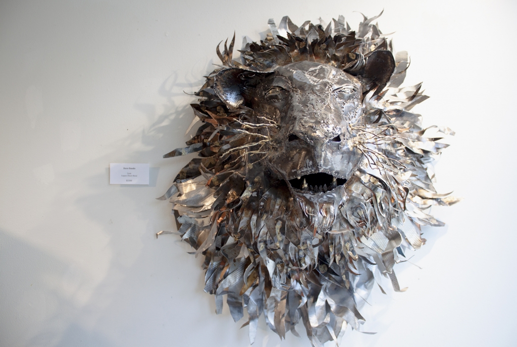 Lion's head sculpted from metal frpm Craft Connection in Nelson.