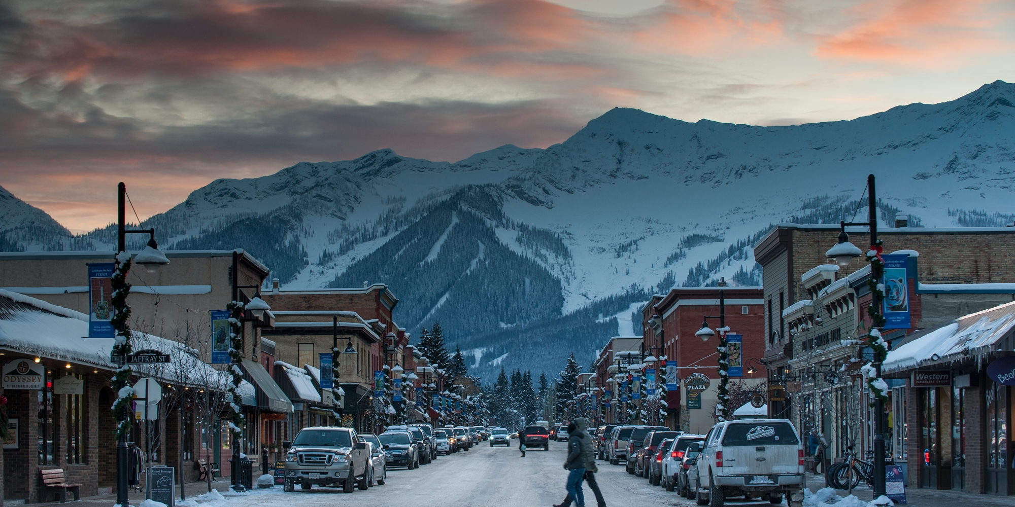 Downtown Fernie at dusk with a mountain landscape | Dave Heath