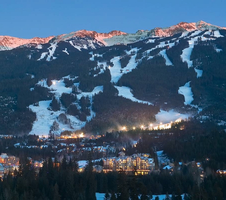 Whistler VIllage, mountain, ski hill, dusk, night, lights, scenic, view