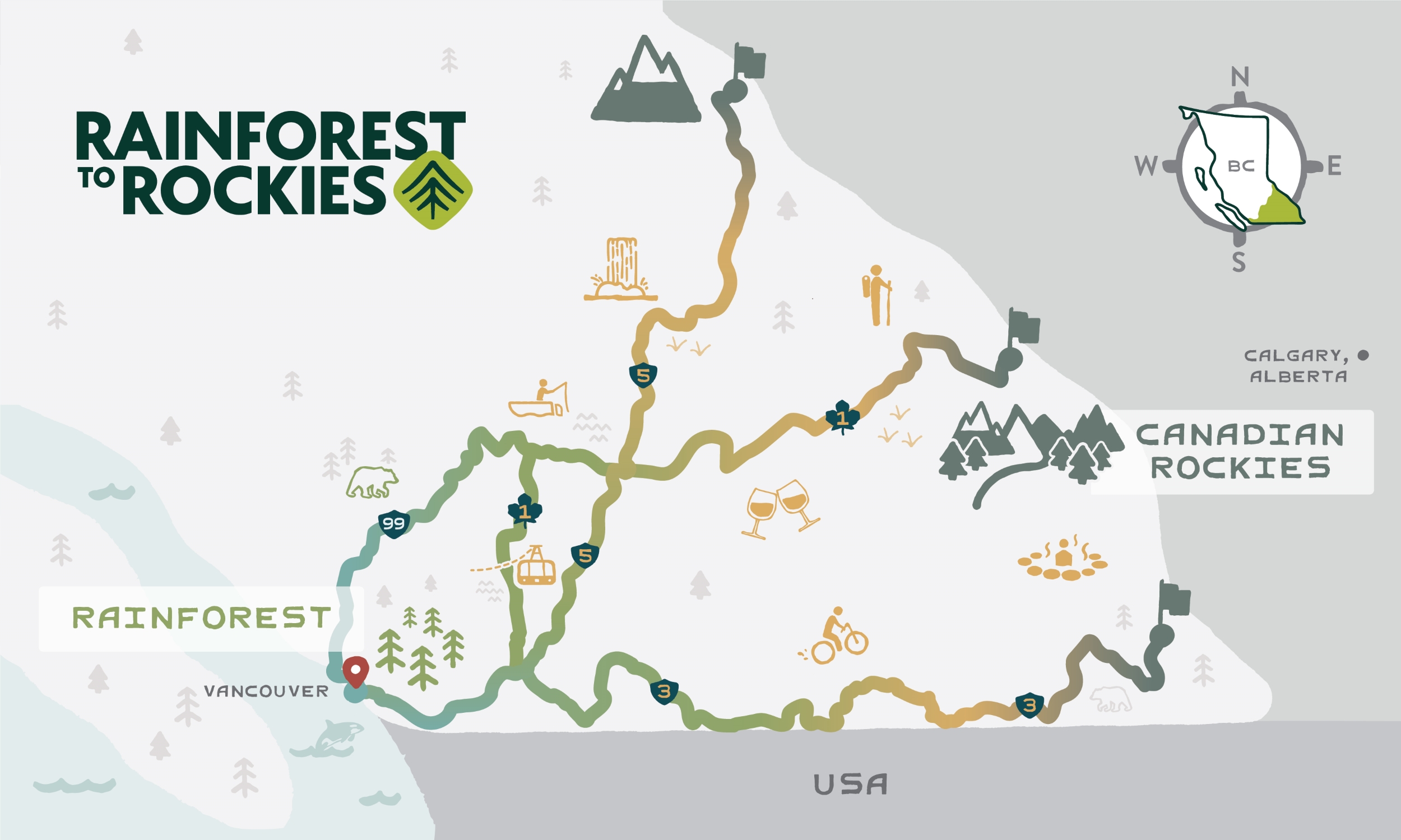 Rainforest to Rockies map