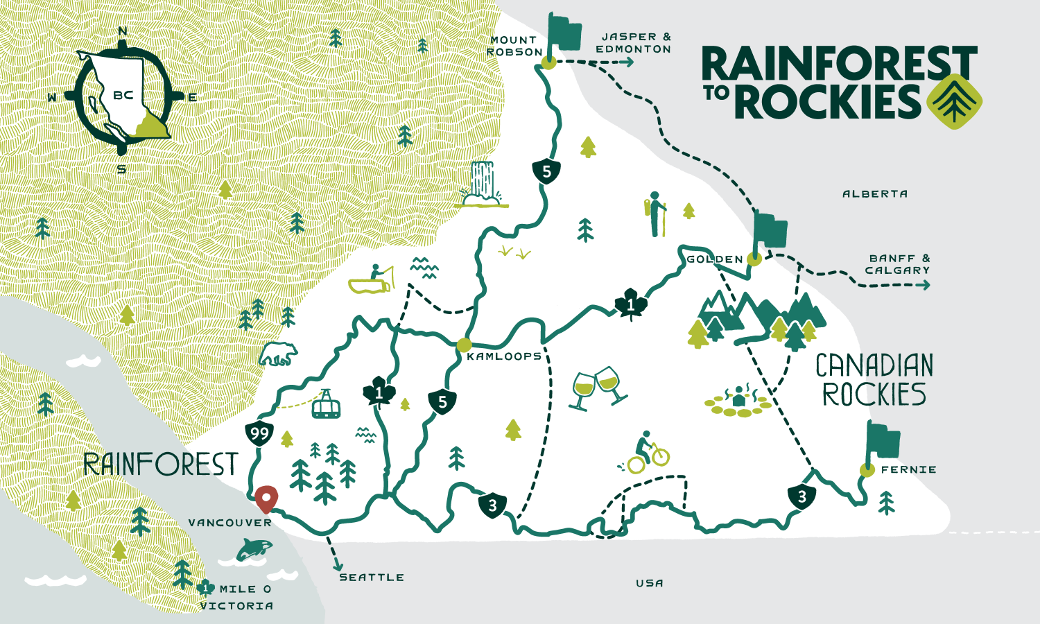 Rainforest to Rockies Map