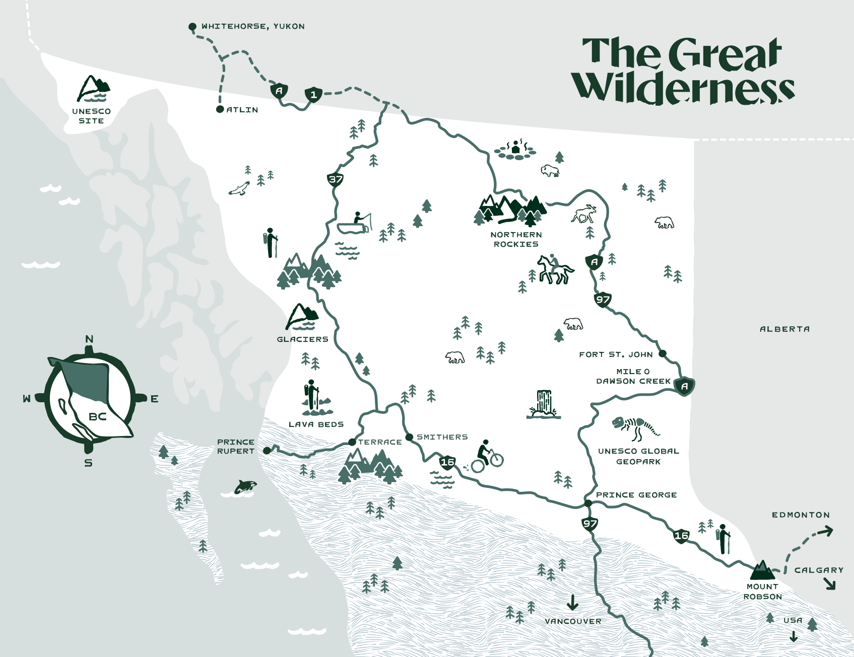 graphic map of the great wilderness experiences and route